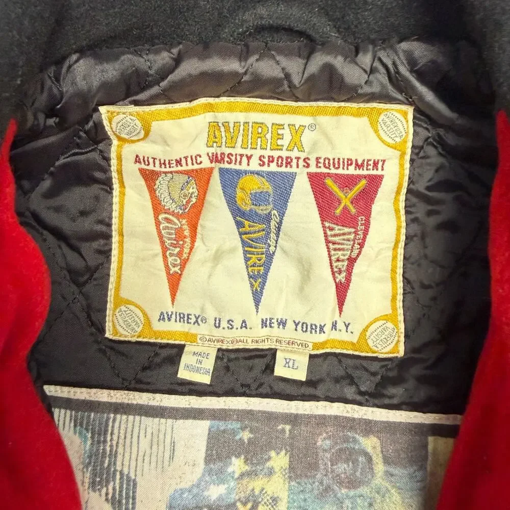 Vintage 90s Avirex Mens XL Spell Out Varsity Jacket Black